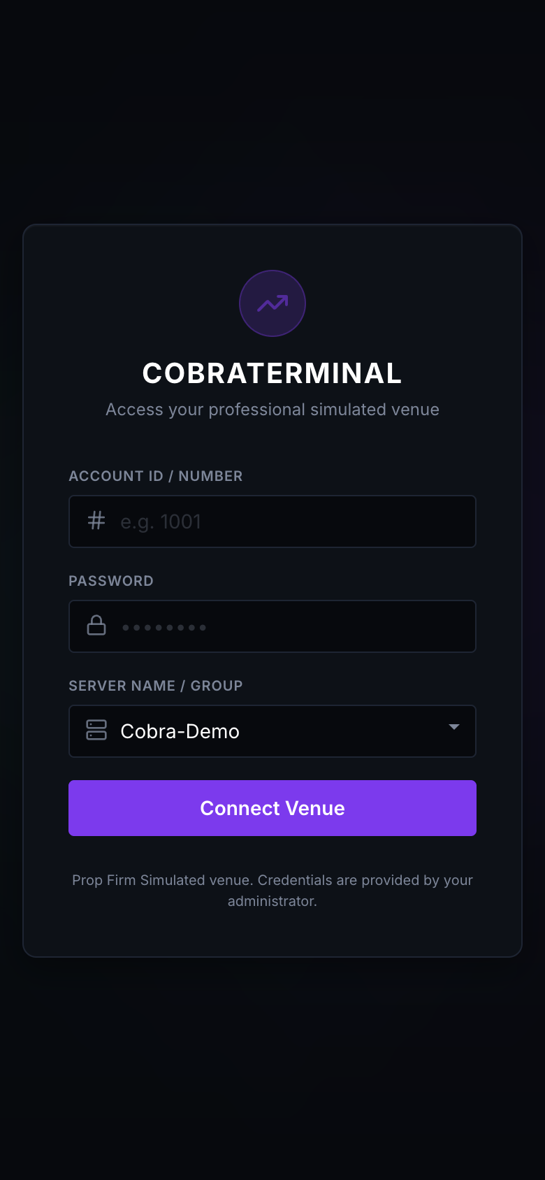 Cobra Terminal secure login screen